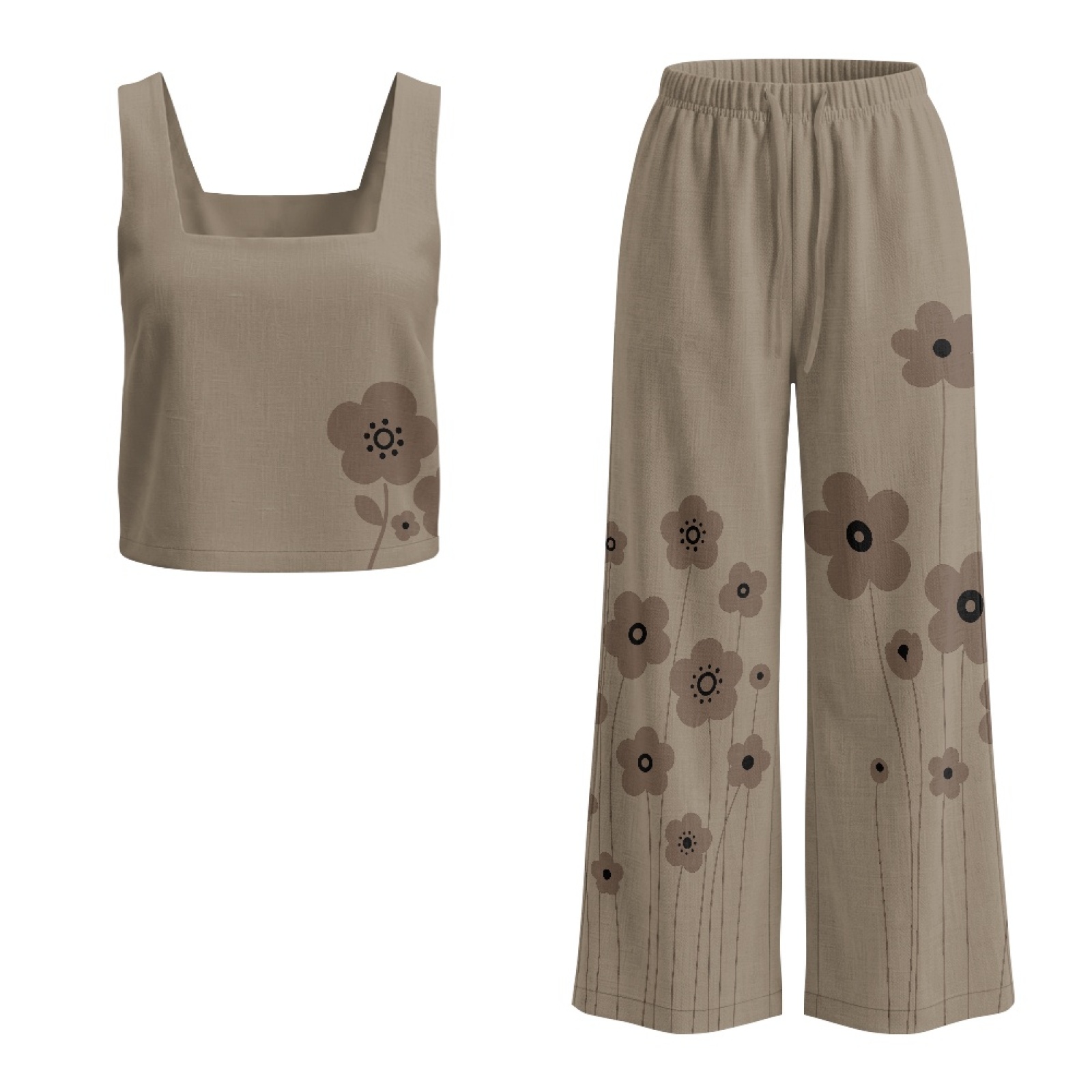 Linen Pant Wide - INSTANTARTS Damski lniany zestaw: kamizelka i