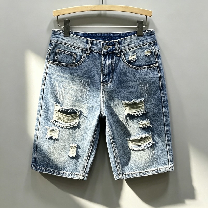 Shorts Denim Frayed - Męskie szorty jeansowe w stylu koreańskim,