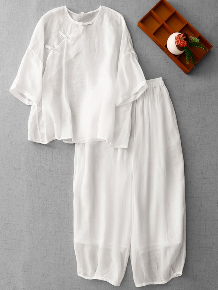 Linen Pant Wide - Nowy chiński zestaw damski w stylu