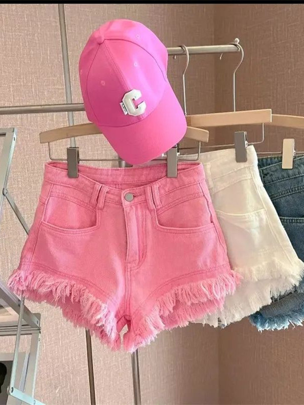 Shorts Denim Frayed - Damskie szorty jeansowe w stylu koreańskim
