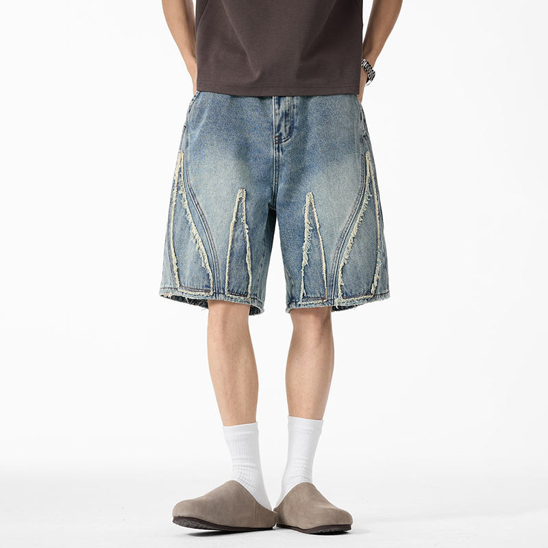 Shorts Denim Frayed - Męskie luźne dżinsowe szorty, surowe wykończenie,