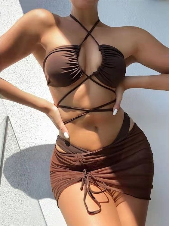 Swimsuit Bikini Ruched - Damski strój kąpielowy bikini z wysokim