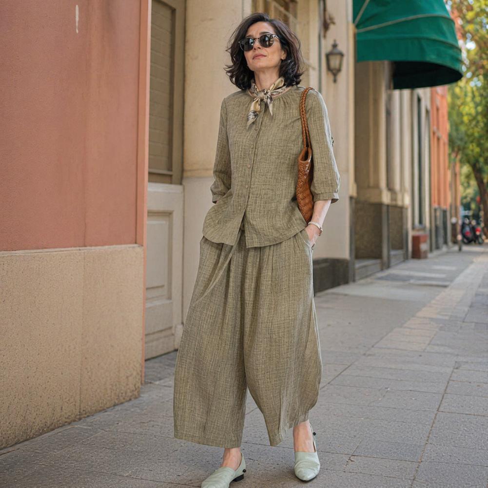 Damski komplet casualowy plus  – Linen Pant Wide recenzja i cena