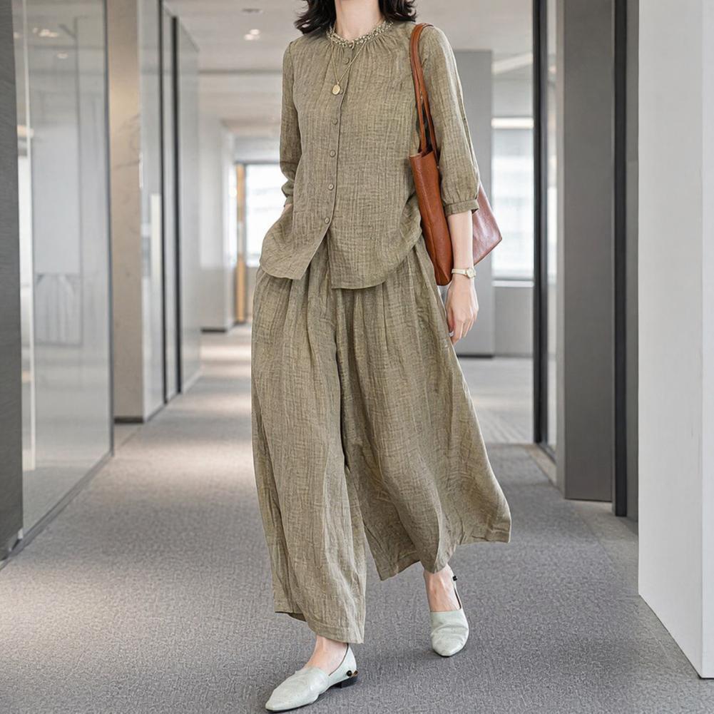 Damski komplet casualowy plus  – Linen Pant Wide recenzja i cena