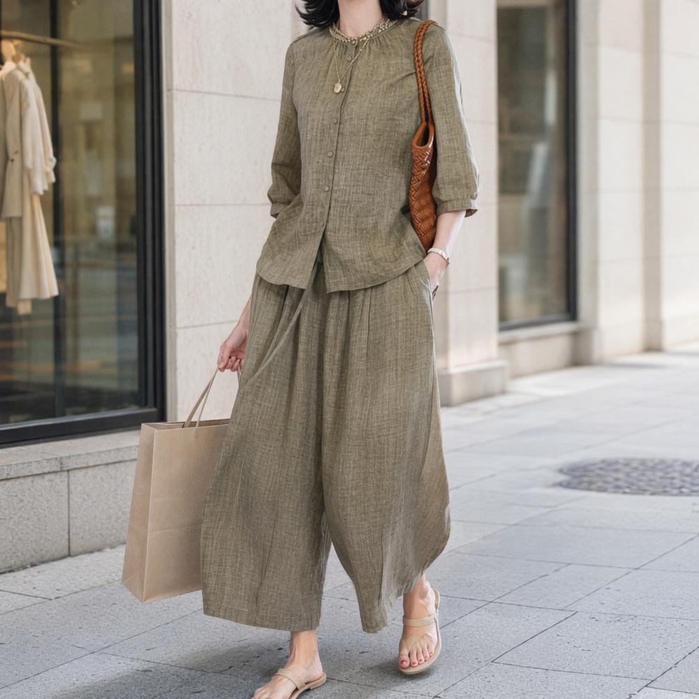 Damski komplet casualowy plus  – Linen Pant Wide recenzja i cena