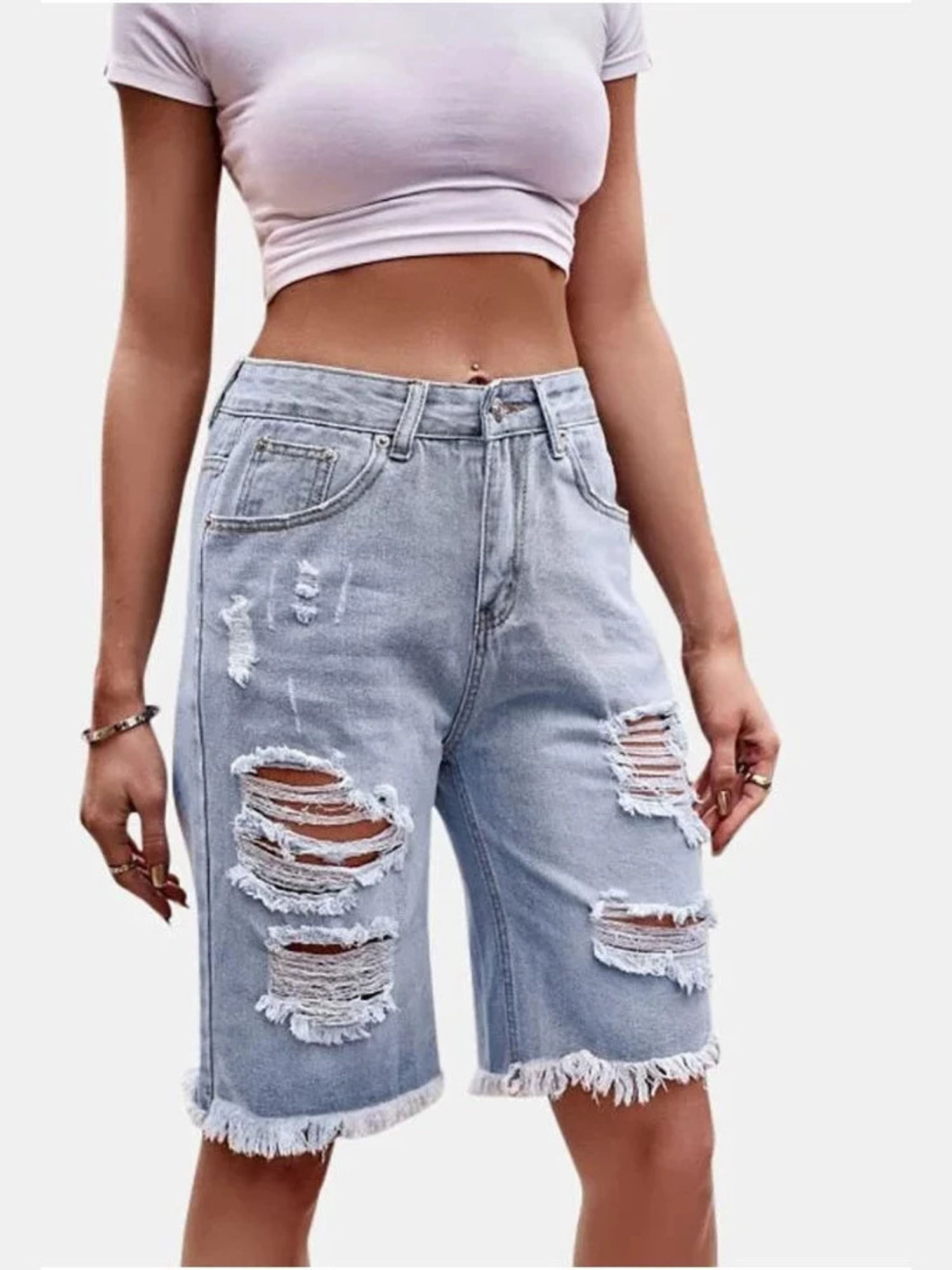 Damskie dżinsowe szorty z wyso – Shorts Denim Frayed recenzja i cena