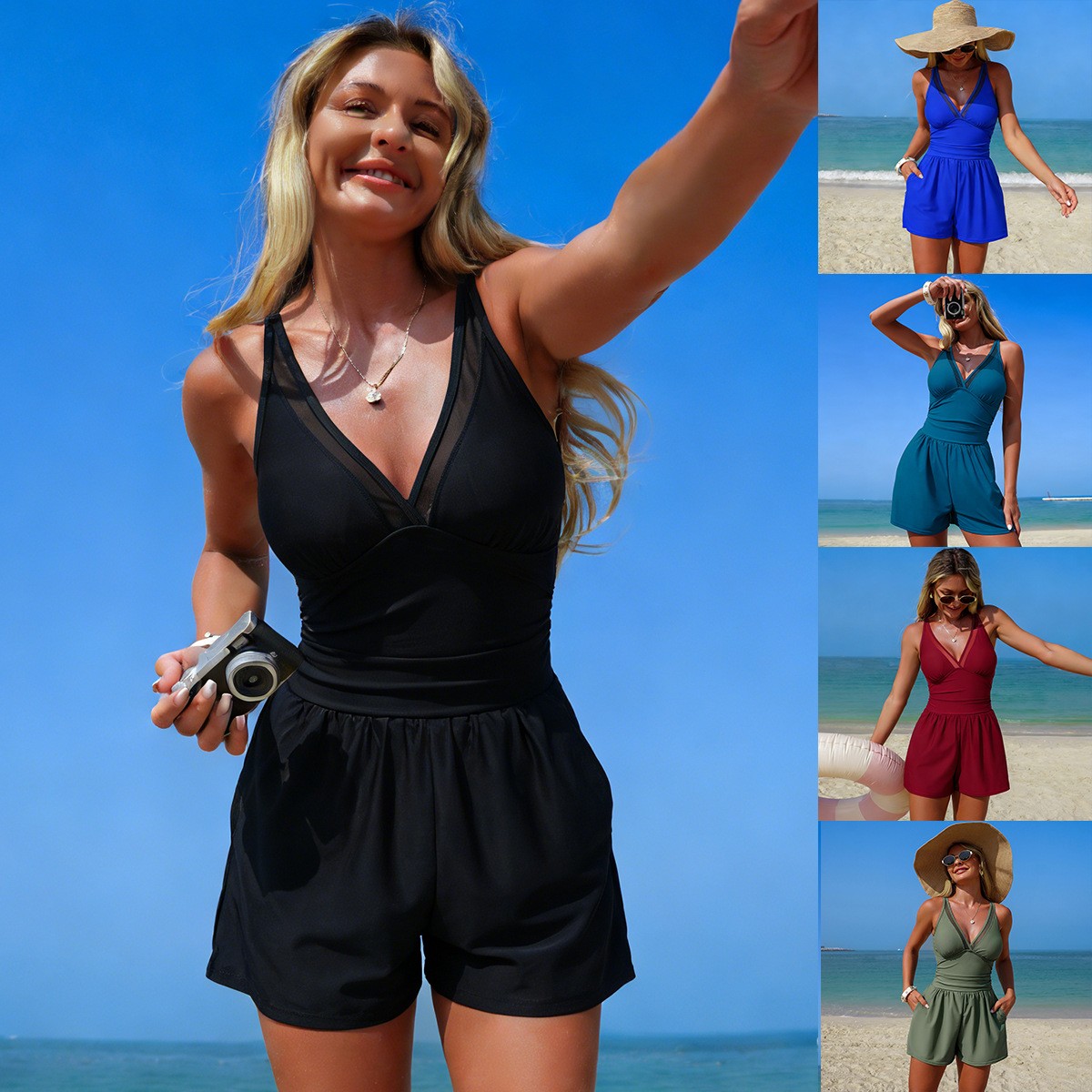 Czarny, jednolity kolor, bezrę – Swimsuit Bikini Ruched recenzja i cena