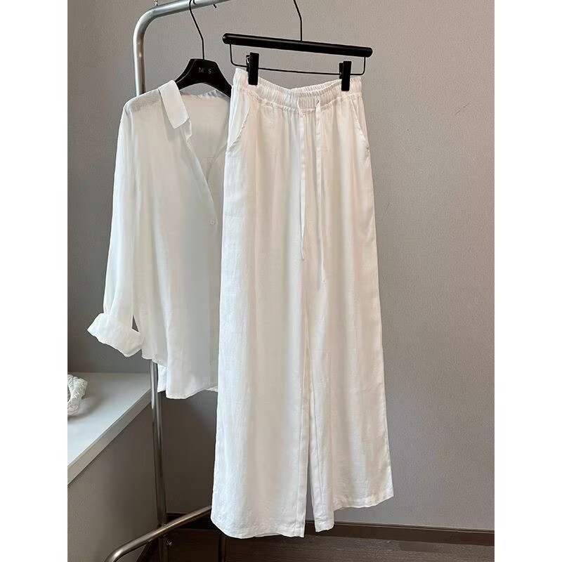 Koreański biały lniany komplet – Linen Pant Wide recenzja i cena