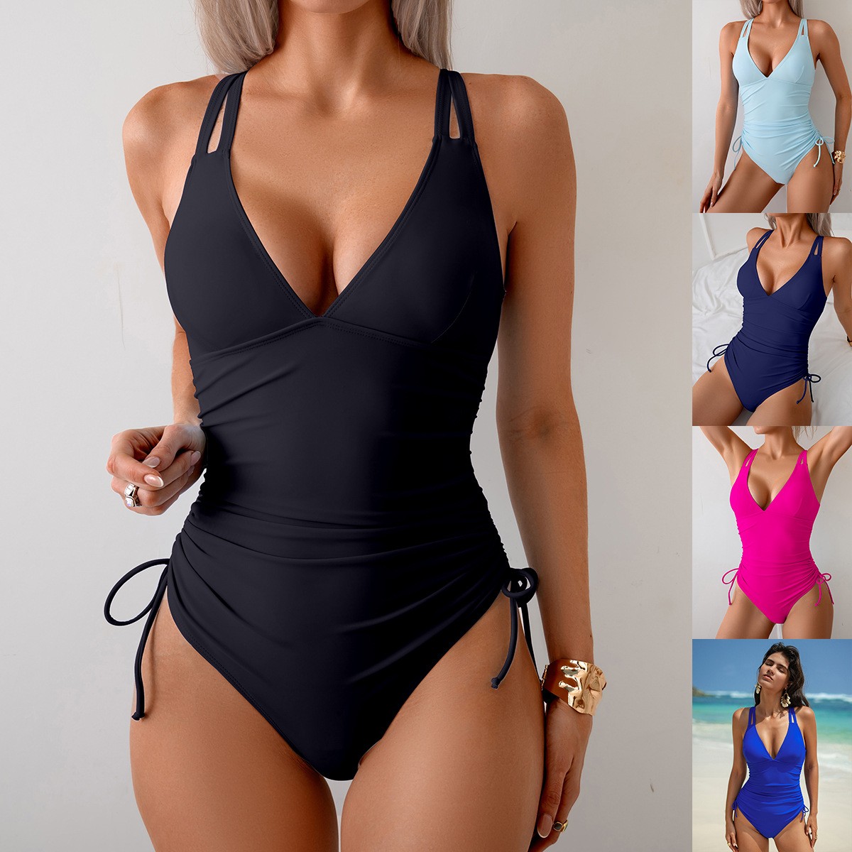 Czarny strój kąpielowy jednocz – Swimsuit Bikini Ruched recenzja i cena